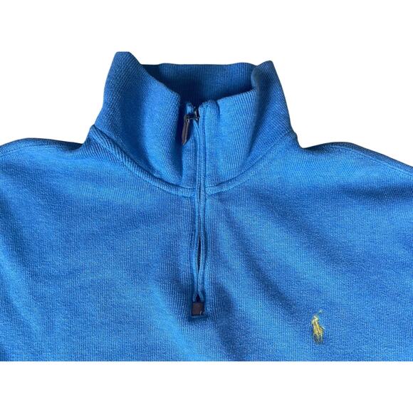 Vintage 90s Polo by Ralph Lauren Blue Cotton Quarter Zip Sweater Size Large - Picture 3 of 4